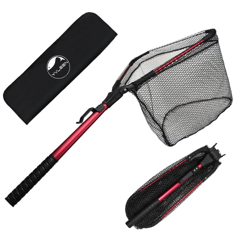 YVLEEN Folding Fishing Net - Foldable Fish Landing Net Robust Aluminum Telescopic Pole Handle and Nylon Mesh 16inch Hoop Size - Image 1